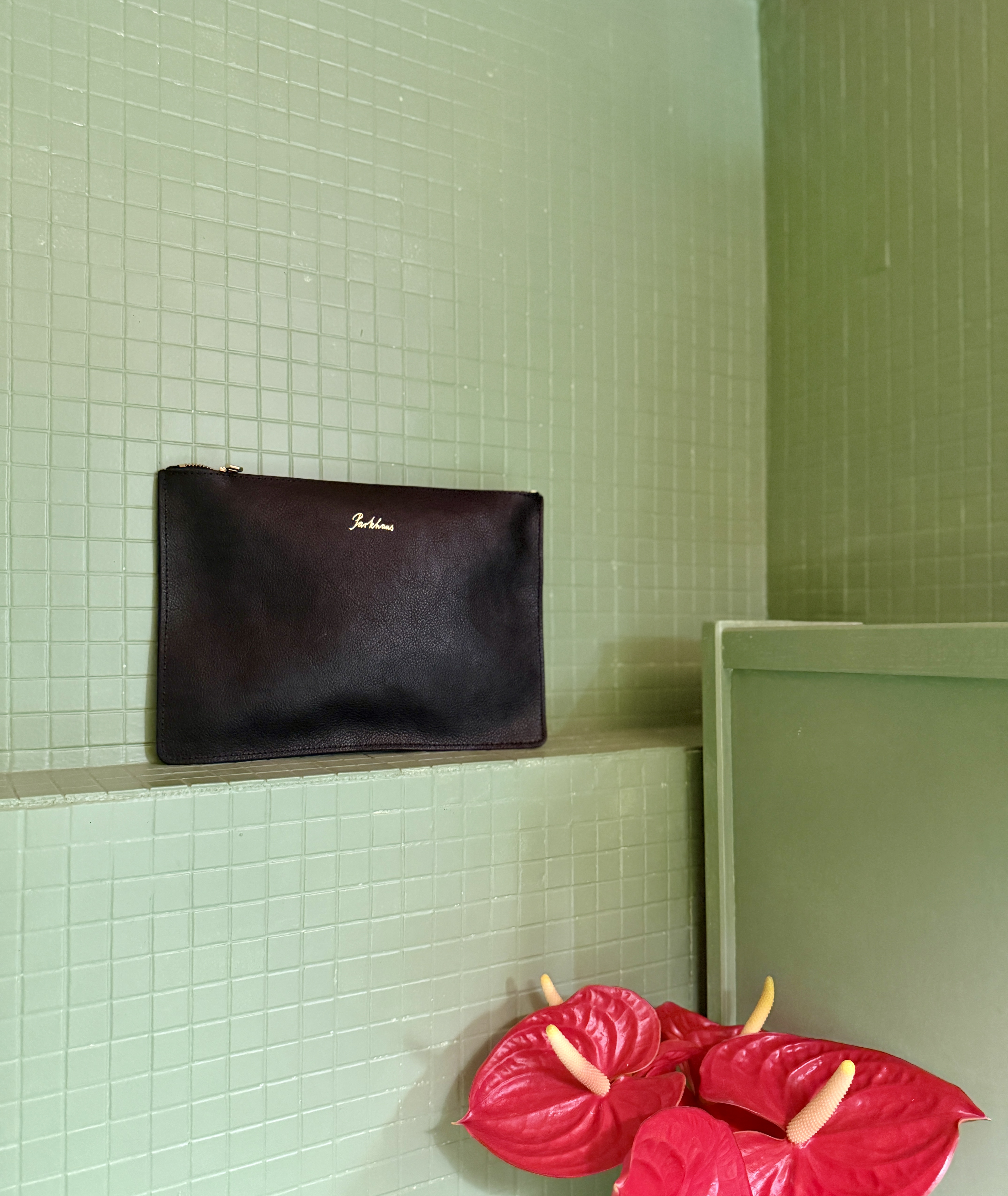 Wallet L Leder mit Reißverschluss Messing poliert